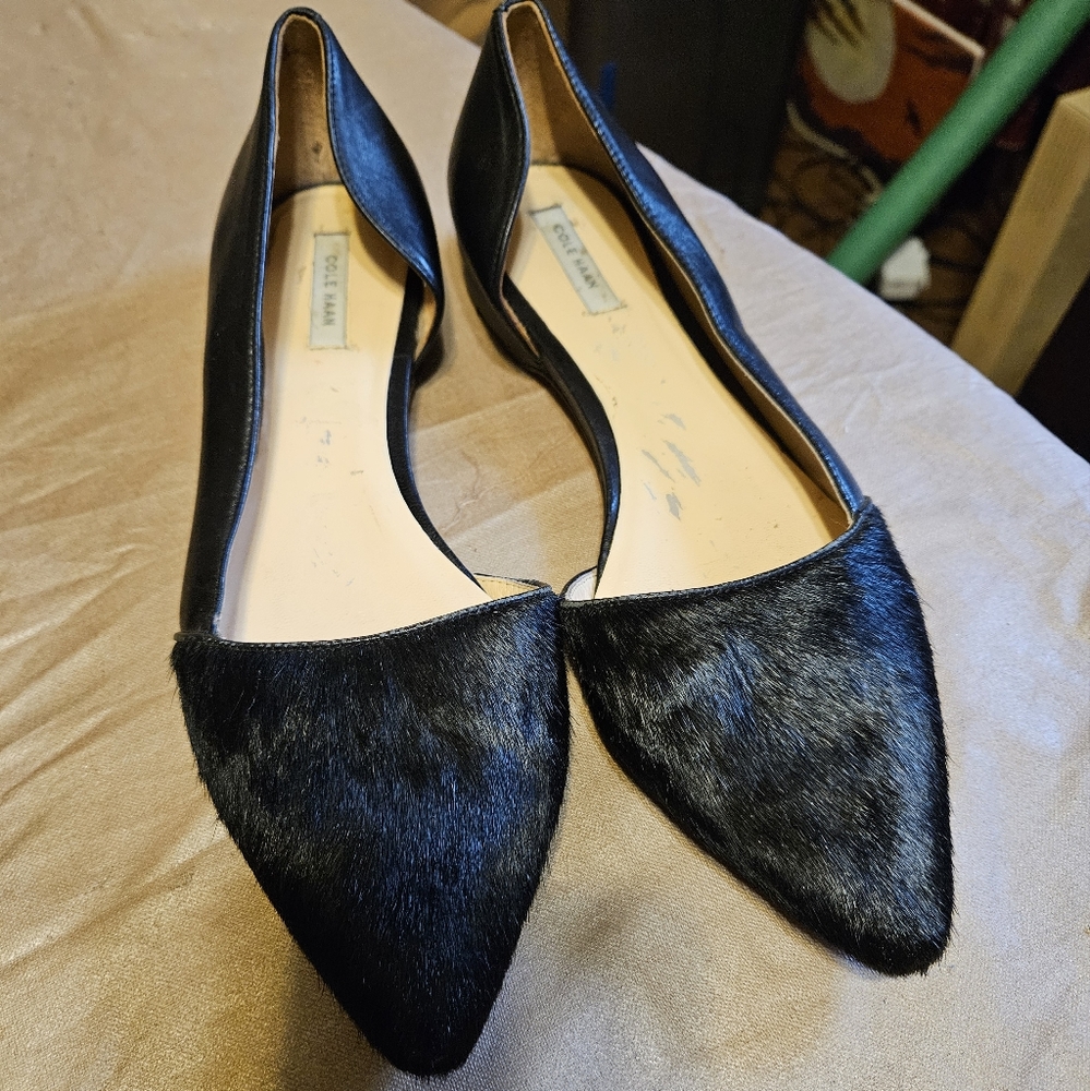 Cole Haan 'Amalia' Calf Hair D'orsay Black Haircalf/Leather Flats: Size 8